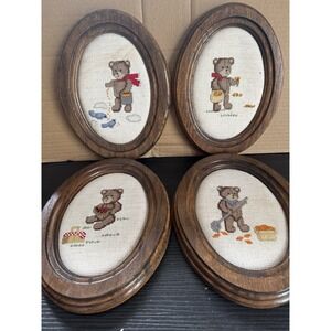 Vintage Embroidered Bear Wall Hangings Winter Spring Summer Fall